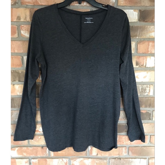 Motherhood Maternity Gray Long Sleeve V-Neck Tee Large - Picture 1 of 5